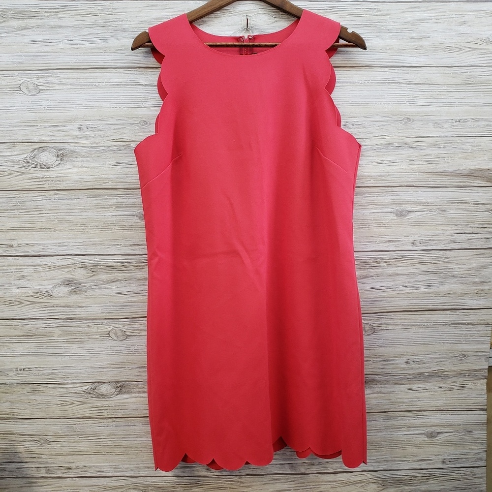 J Crew Coral Scalloped Shift Sleeveless Dress